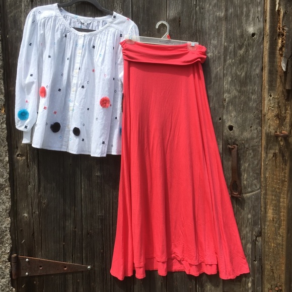 LuLaRoe Coral Red-orange Maxi Skirt - Picture 4 of 7